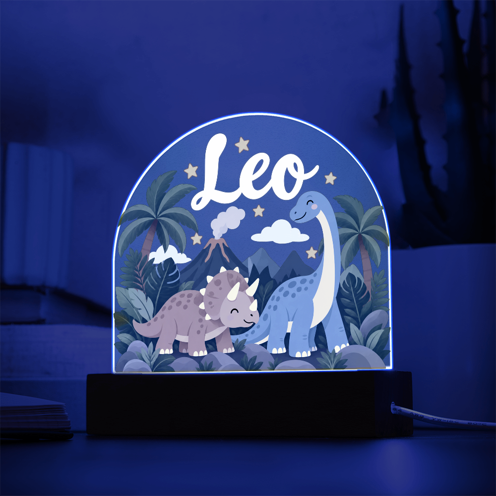Personalized Dinosaur LED Night Light – Custom Name Acrylic Plaque for Kids