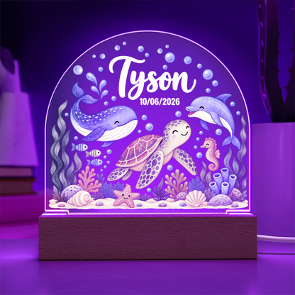 Custom Ocean Nursery LED Plaque – Personalized Name & Date Night Light