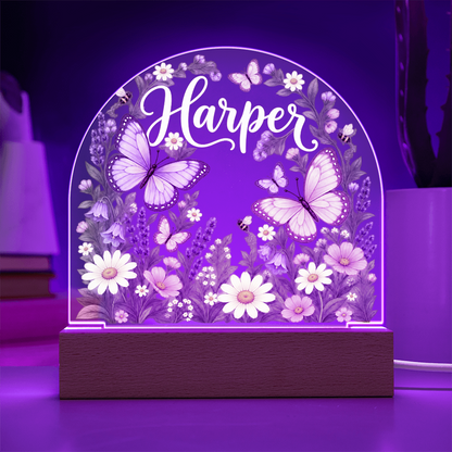 Personalized Butterfly Garden LED Night Light – Custom Name Acrylic Plaque for Girls