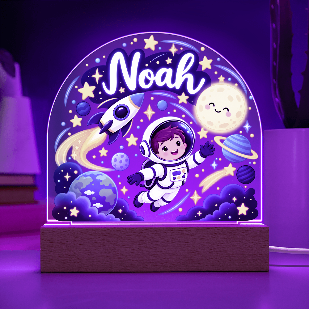 Personalized Space LED Night Light – Custom Name Acrylic Plaque for Kids