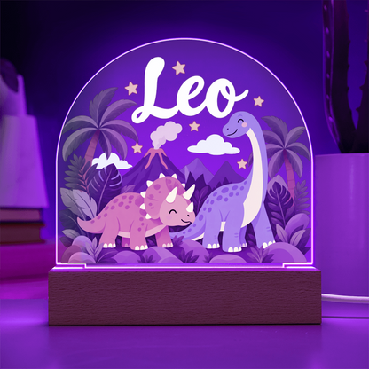 Personalized Dinosaur LED Night Light – Custom Name Acrylic Plaque for Kids