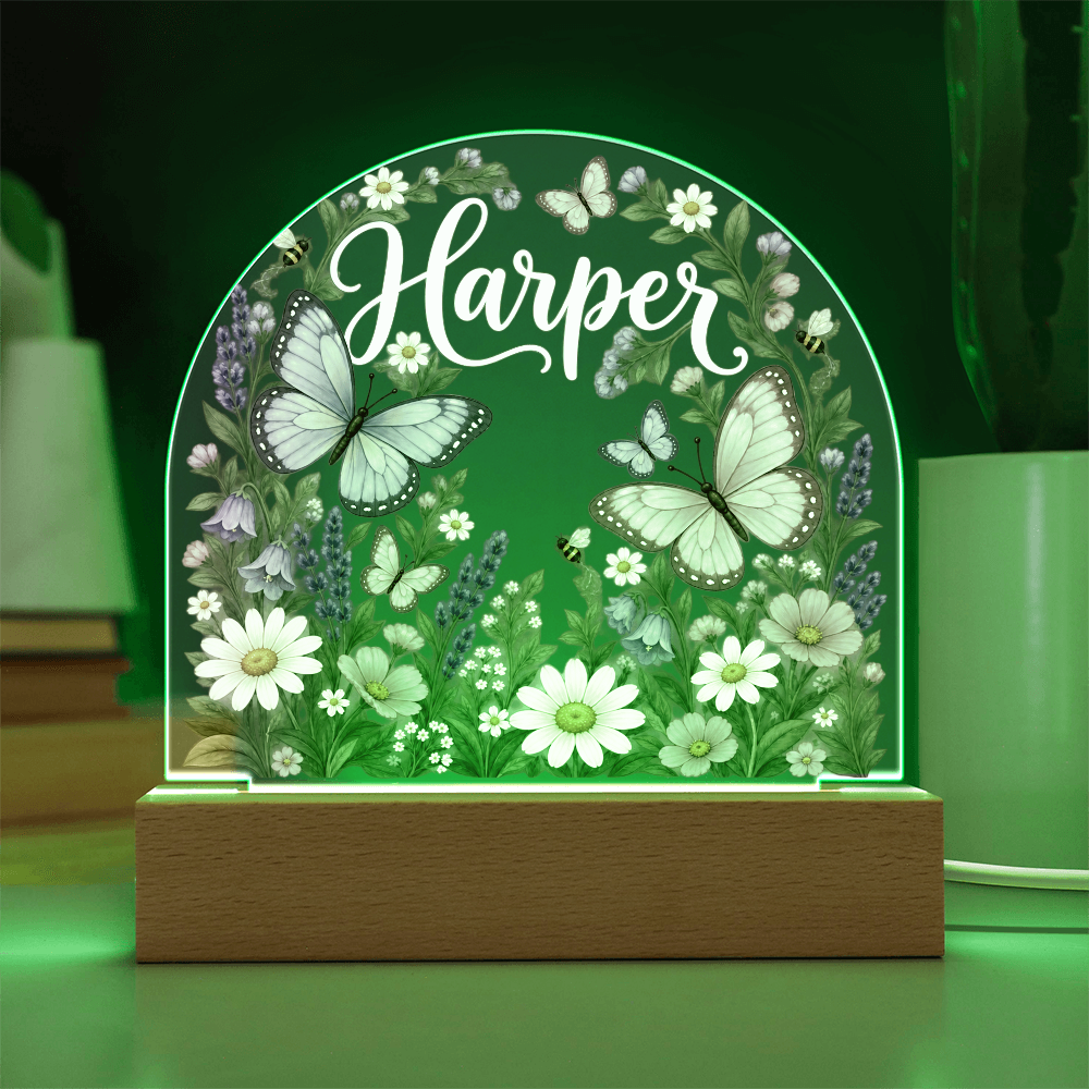 Personalized Butterfly Garden LED Night Light – Custom Name Acrylic Plaque for Girls