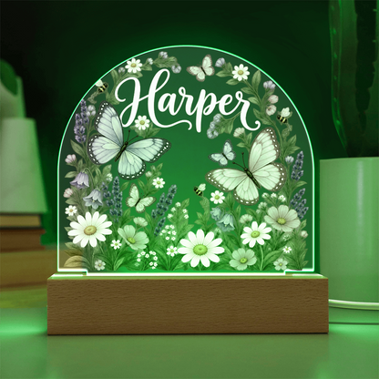 Personalized Butterfly Garden LED Night Light – Custom Name Acrylic Plaque for Girls