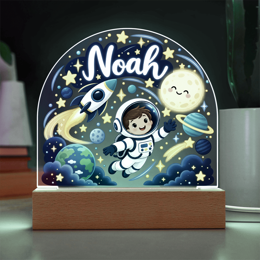 Personalized Space LED Night Light – Custom Name Acrylic Plaque for Kids