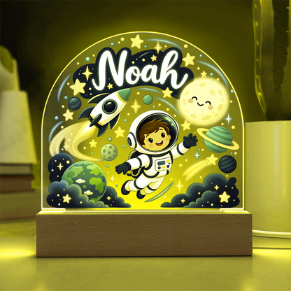 Personalized Space LED Night Light – Custom Name Acrylic Plaque for Kids