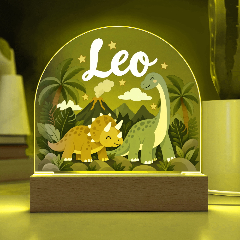 Personalized Dinosaur LED Night Light – Custom Name Acrylic Plaque for Kids