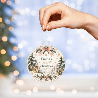 Personalized Baby's First Christmas Woodland Ornament – Custom Name & Year Keepsake