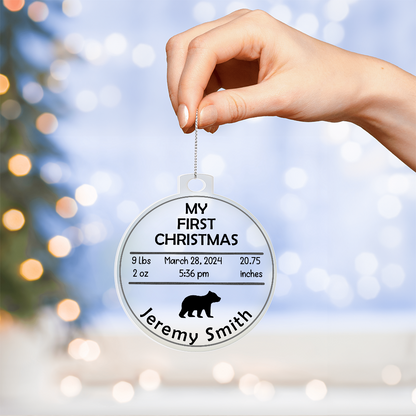Personalized Baby's First Christmas Birth Stats Ornament