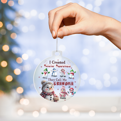 Personalized Grandma Ornament with Snow Buddies – Choose 1–7 Grandkids & Custom Names