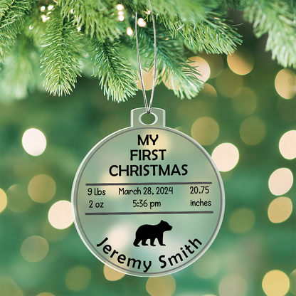 Personalized Baby's First Christmas Birth Stats Ornament