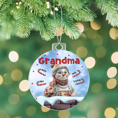 Personalized Grandma Snowman Christmas Ornament – Grandkids' Names & Candy Canes