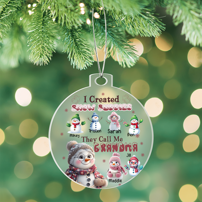 Personalized Grandma Ornament with Snow Buddies – Choose 1–7 Grandkids & Custom Names