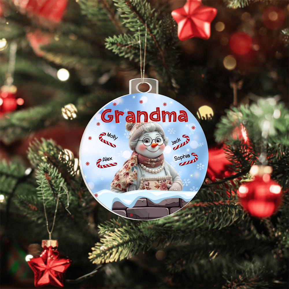 Personalized Grandma Snowman Christmas Ornament – Grandkids' Names & Candy Canes