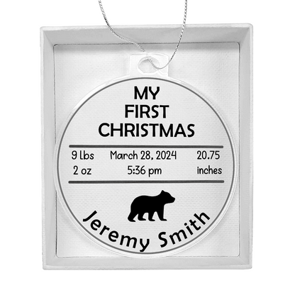 Personalized Baby's First Christmas Birth Stats Ornament