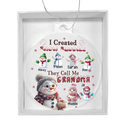 Personalized Grandma Ornament with Snow Buddies – Choose 1–7 Grandkids & Custom Names