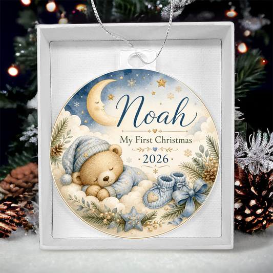 Baby Boy's First Christmas Personalized Ornament – Custom Name & Year Keepsake