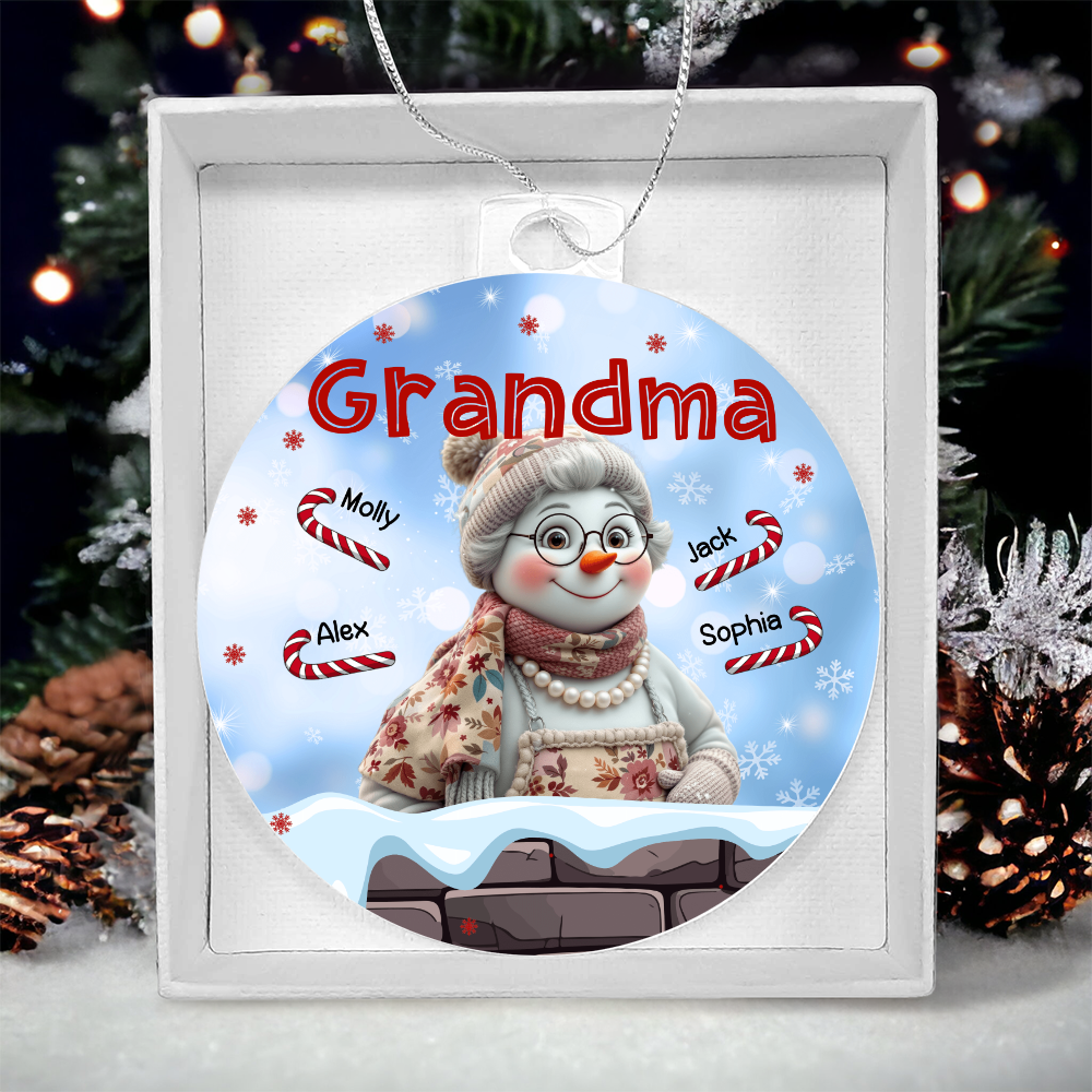 Personalized Grandma Snowman Christmas Ornament – Grandkids' Names & Candy Canes