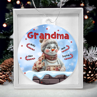 Personalized Grandma Snowman Christmas Ornament – Grandkids' Names & Candy Canes