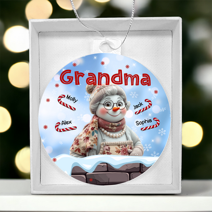 Personalized Grandma Snowman Christmas Ornament – Grandkids' Names & Candy Canes
