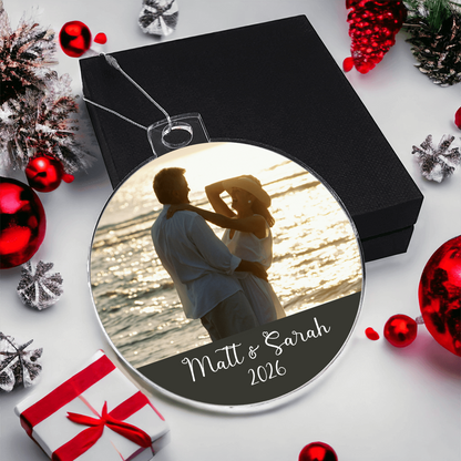 Personalized Photo Couple Ornament – Custom Names & Year Acrylic Christmas Keepsake