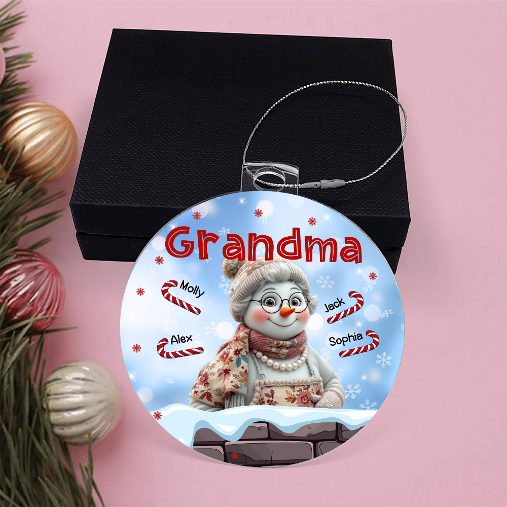 Personalized Grandma Snowman Christmas Ornament – Grandkids' Names & Candy Canes
