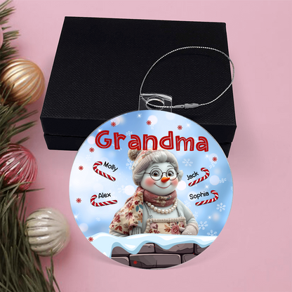 Personalized Grandma Snowman Christmas Ornament – Grandkids' Names & Candy Canes