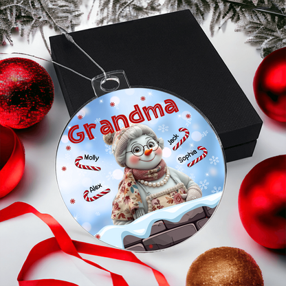 Personalized Grandma Snowman Christmas Ornament – Grandkids' Names & Candy Canes
