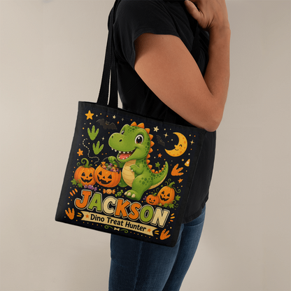 Personalized Dino Treat Hunter Halloween Tote Bag