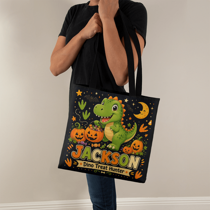 Personalized Dino Treat Hunter Halloween Tote Bag