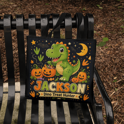 Personalized Dino Treat Hunter Halloween Tote Bag