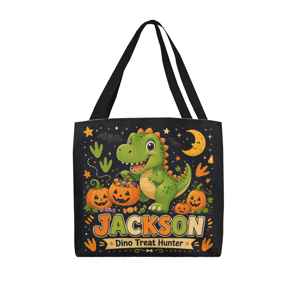 Personalized Dino Treat Hunter Halloween Tote Bag