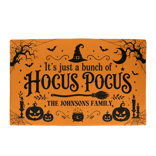Personalized Hocus Pocus Welcome Mat – Custom Family Name Halloween Doormat