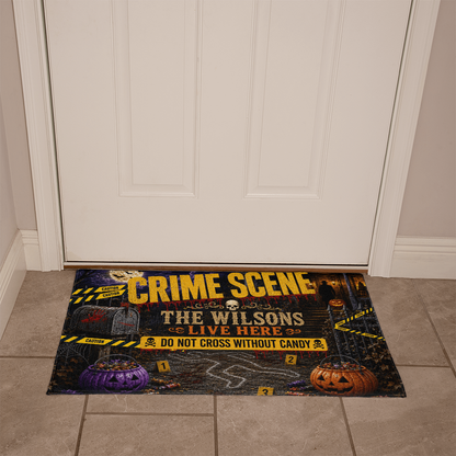 Personalized Halloween Crime Scene Welcome Mat – Custom Family Name Doormat