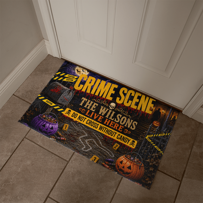 Personalized Halloween Crime Scene Welcome Mat – Custom Family Name Doormat