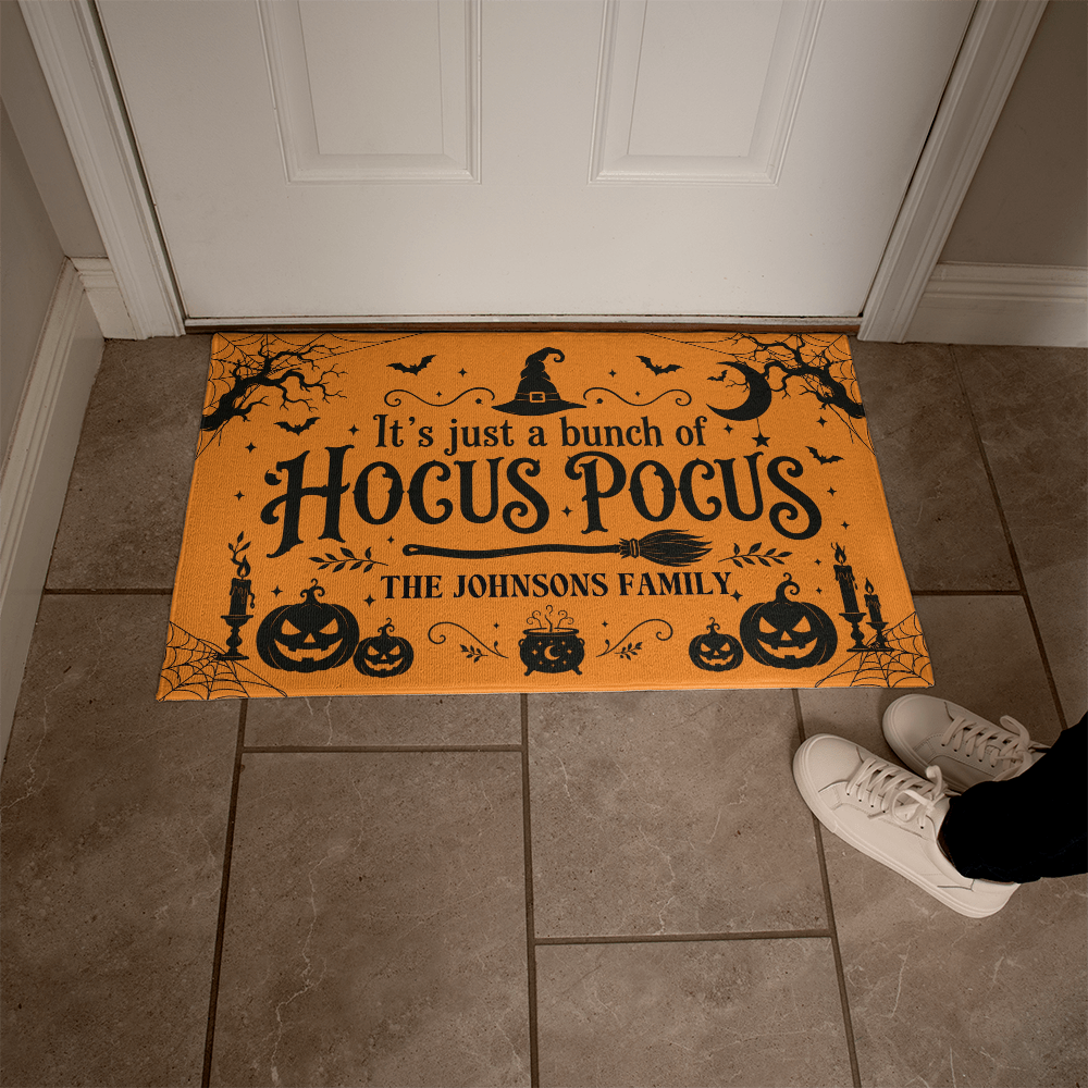 Personalized Hocus Pocus Welcome Mat – Custom Family Name Halloween Doormat