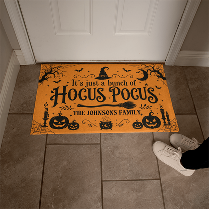 Personalized Hocus Pocus Welcome Mat – Custom Family Name Halloween Doormat