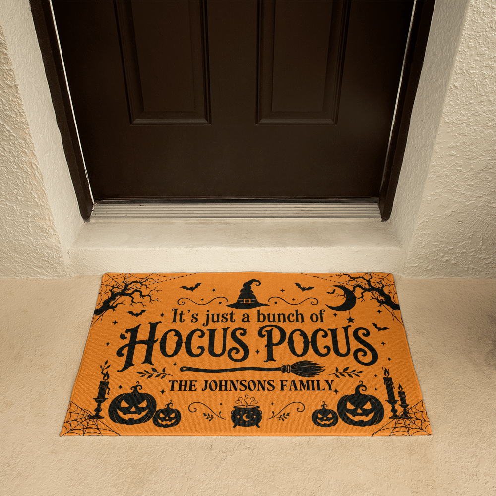 Personalized Hocus Pocus Welcome Mat – Custom Family Name Halloween Doormat