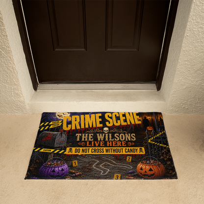 Personalized Halloween Crime Scene Welcome Mat – Custom Family Name Doormat
