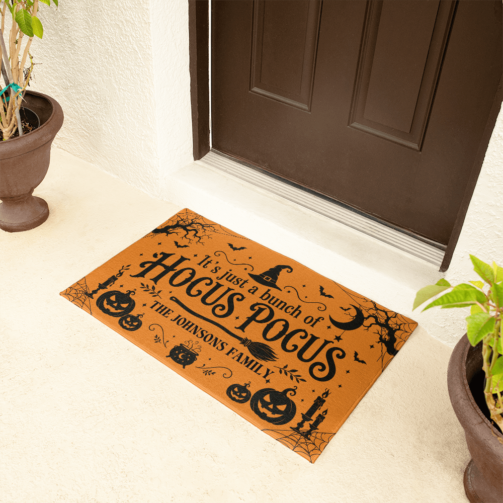 Personalized Hocus Pocus Welcome Mat – Custom Family Name Halloween Doormat