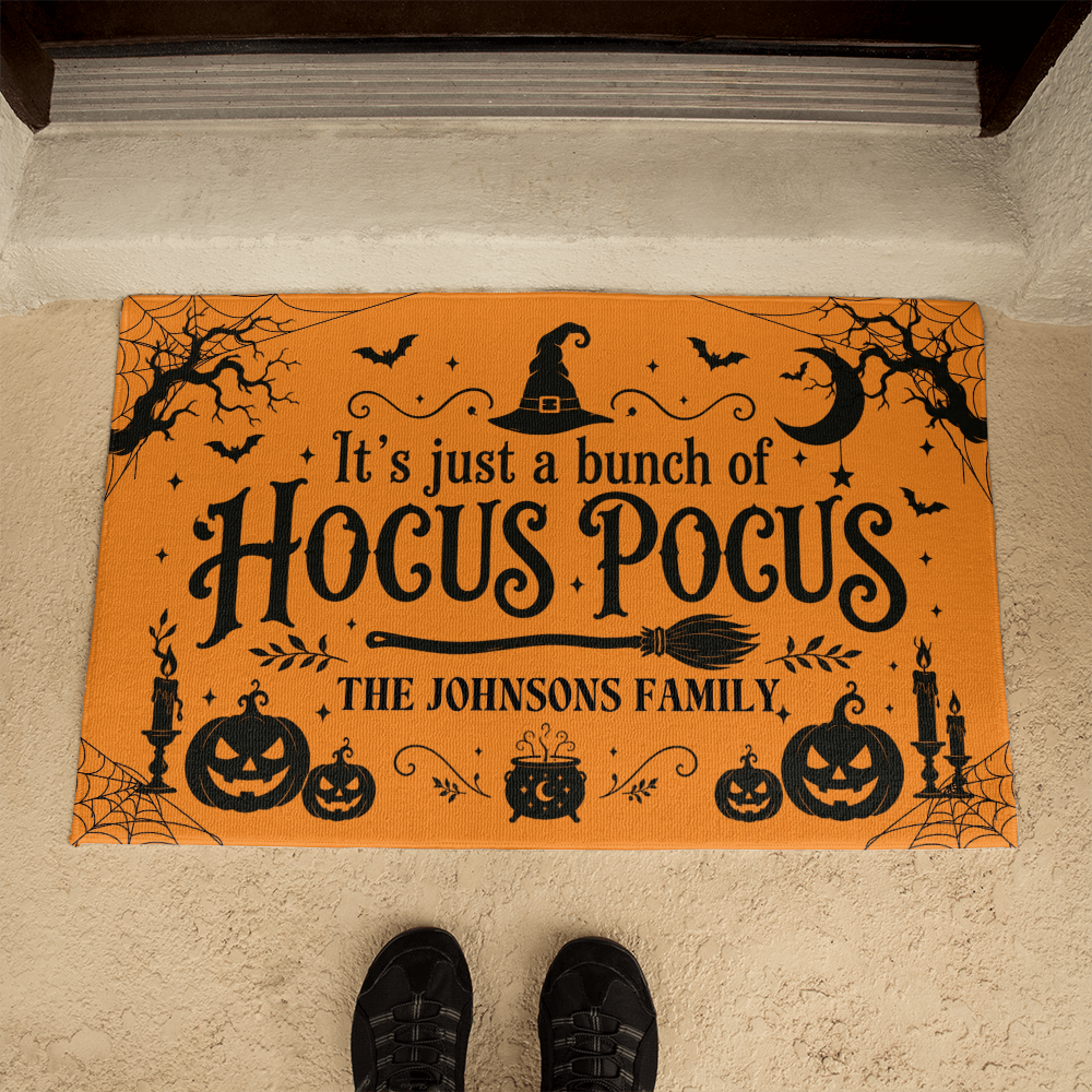 Personalized Hocus Pocus Welcome Mat – Custom Family Name Halloween Doormat