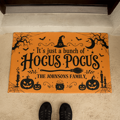 Personalized Hocus Pocus Welcome Mat – Custom Family Name Halloween Doormat