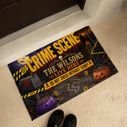 Personalized Halloween Crime Scene Welcome Mat – Custom Family Name Doormat