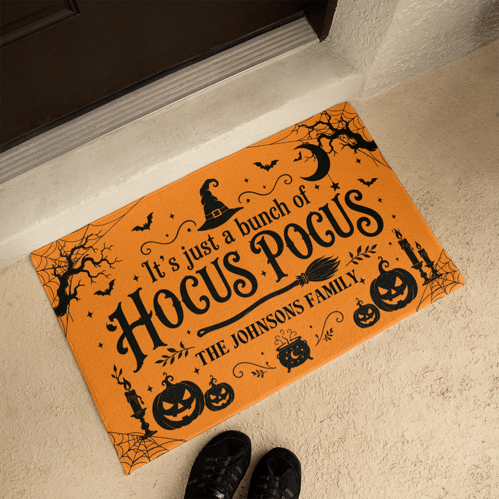 Personalized Hocus Pocus Welcome Mat – Custom Family Name Halloween Doormat