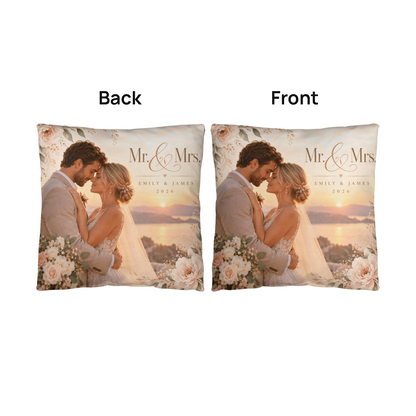 Personalized Wedding Photo Pillow – Custom Mr. & Mrs. Names & Date