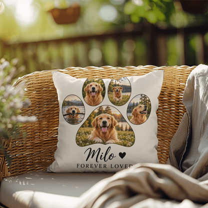 Personalized Pet Photo Pillow – Custom Paw Print & Pet Name Keepsake