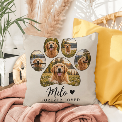 Personalized Pet Photo Pillow – Custom Paw Print & Pet Name Keepsake