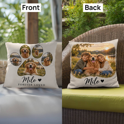 Personalized Pet Photo Pillow – Custom Paw Print & Pet Name Keepsake