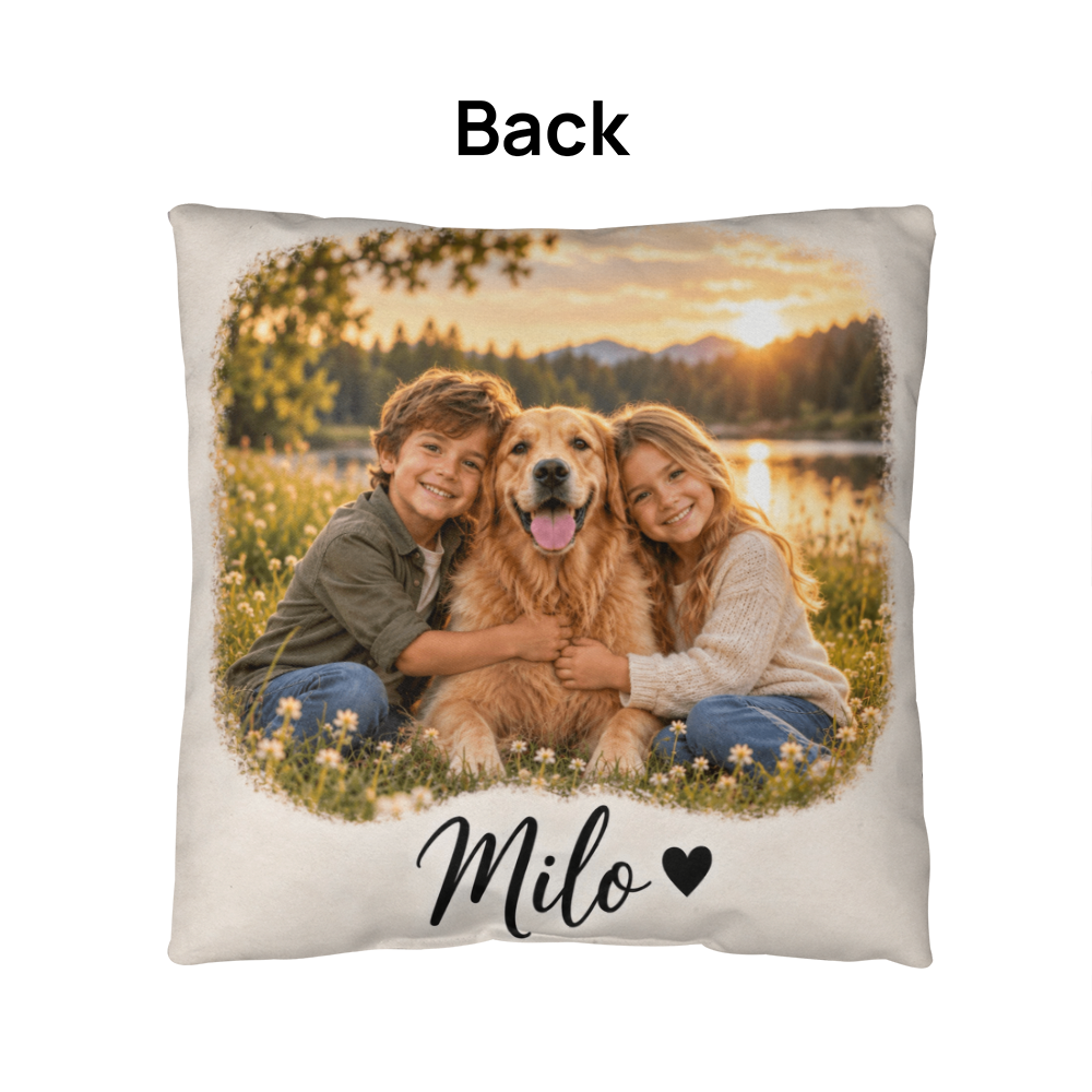 Personalized Pet Photo Pillow – Custom Paw Print & Pet Name Keepsake