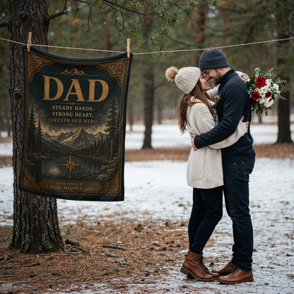 Personalized Dad Blanket – “Steady Hands, Strong Heart, Forever Our Hero” Custom Kids Name Blanket