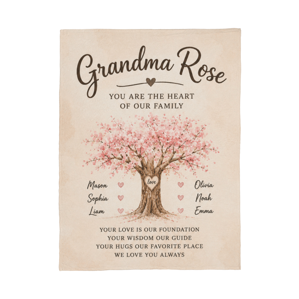 Grandma, You Are the Heart of Our Family – Personalized Grandchildren Name Blanket